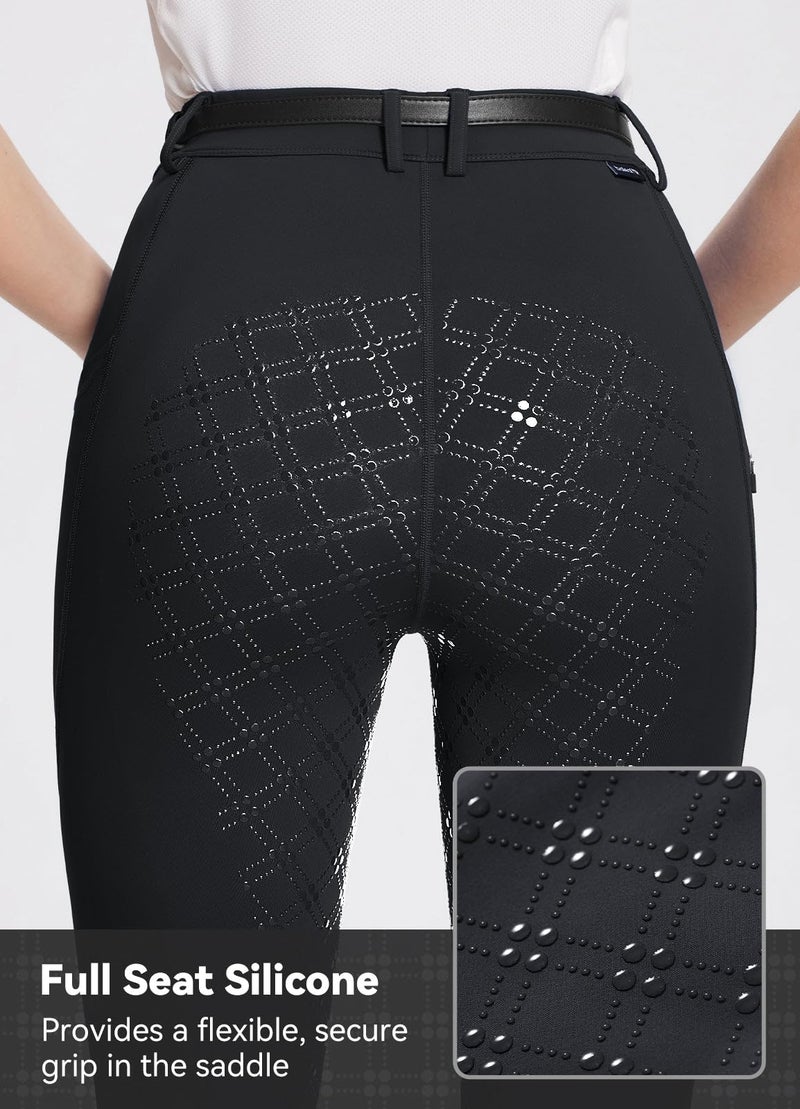 باليف سراويل ركوب الخيل النسائية من Baleaf، سراويل الفروسية ذات المقعد الكامل، سراويل ضيقة من السيليكون، جيب بسحاب، أسود XL - Image 3